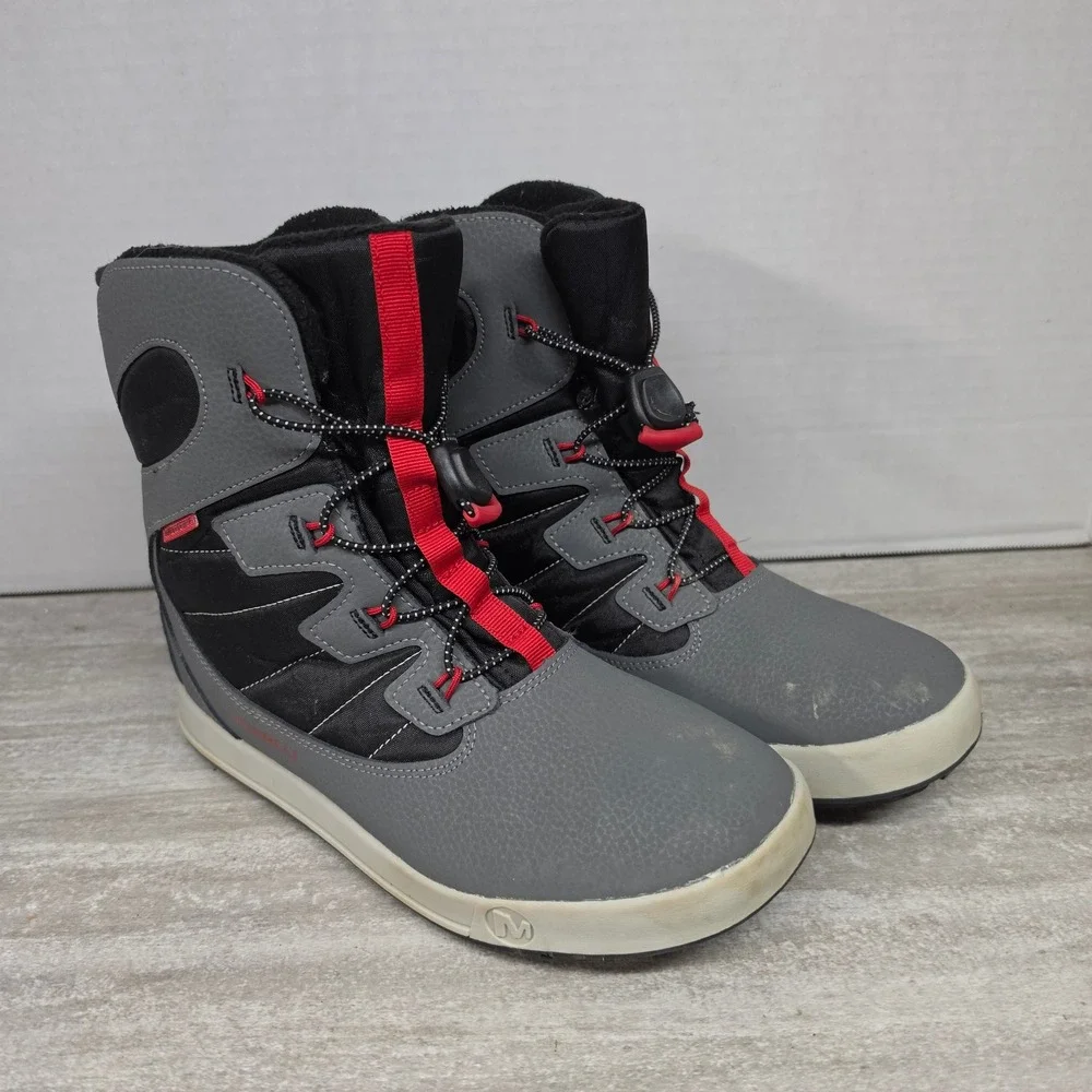 Merrell Snow Crush 2.0 Waterproof Winter Boots Kids 7M Grey Red MK267145